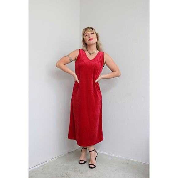 1990's Vintage Private Luxuries Holiday Red Velvet Slip Dress ~ Women's SM to MD - Picture 2 of 10